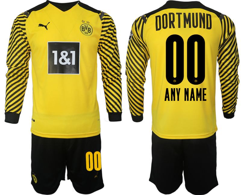 Men 2021-2022 Club Borussia Dortmund home yellow Long Sleeve customized Soccer Jersey->customized soccer jersey->Custom Jersey
